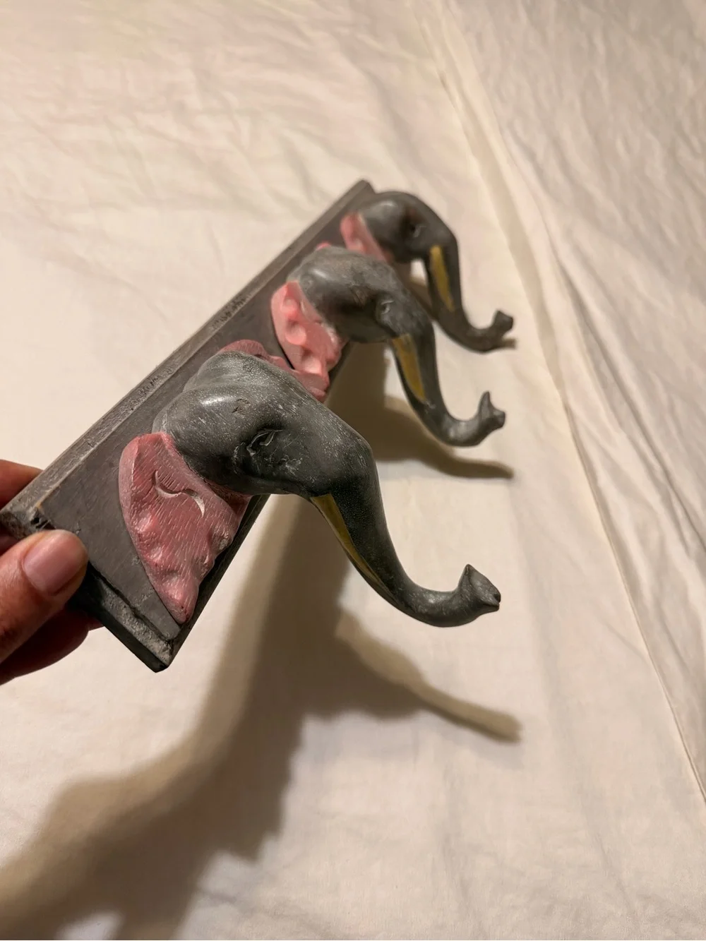 Handcrafted Elephant Wall Hook - Gray and Pink